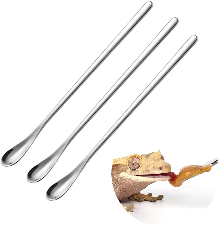 3PCS Reptile Crested Gecko Food Spoons,8.8" Stainless Steel Reptile Spoon,Fruit Mixing StirringFood Feeding Spoons Long Handle Feeding Tool Fit Gecko Lizard Gargoyle Bearded and Other Small Animals