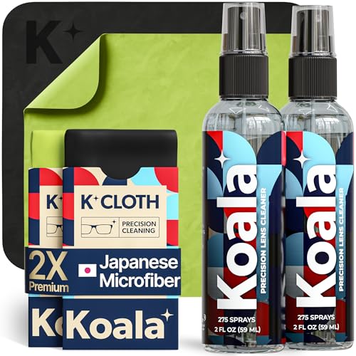 Koala Eyeglass Lens Cleaner Spray Kit | Japanese Microfiber (4 Piece Set) | (2x) Glasses Cleaner Bottle + (2x) Microfiber Cloth | Alcohol Free Eyeglasses, Screen, and Camera Cleaning Kit | Made in USA - size: 4 Piece Set