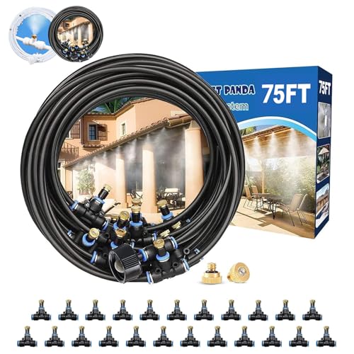 Misters for Outside Patio,Outdoor Water Misting Cooling System,75FT|23M. | Backyard Mist Kit for Garden,Greenhouse,Fan,Deck,Umbrella,Canopy,Pool,Porch.Trampoline Sprinkler Park,BBQ Party Accessories - size: 75FT