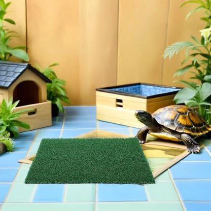 TEHAUX 2pcs Artificial Grass Mat for Aquarium Turtle and Reptile Tank, Resin Simulation Carpet with Versatile Application for Background Landscaping and Aquarium Landscape Decor