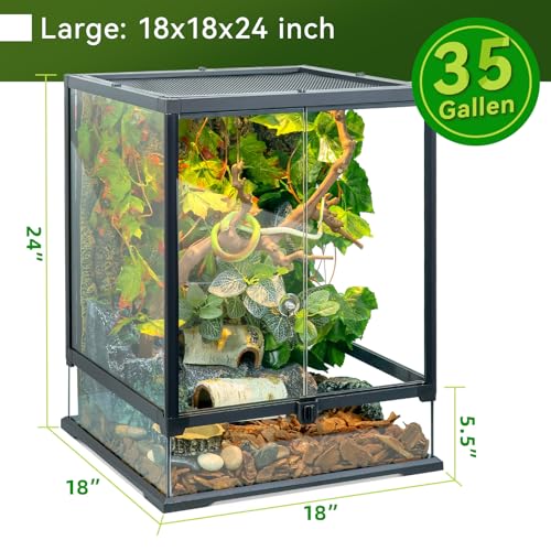 24x18x18'' Front-Opening Glass Reptile Tank for Gecko & Snake | Watertight base & metal mesh top; front-opening for easy feeding; pre-drilled cable holes. Fits tree frogs & chameleons. - size: 24'' x 18'' x 18''