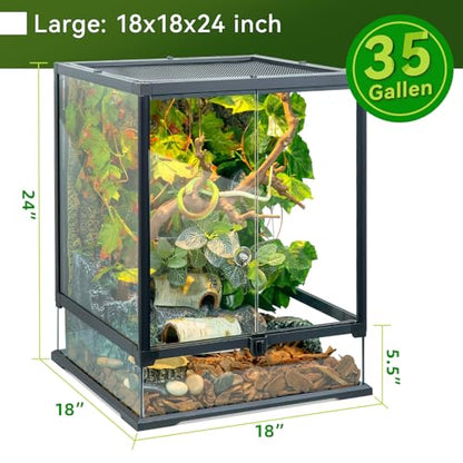 24x18x18'' Front-Opening Glass Reptile Tank for Gecko & Snake | Watertight base & metal mesh top; front-opening for easy feeding; pre-drilled cable holes. Fits tree frogs & chameleons. - size: 24'' x 18'' x 18''