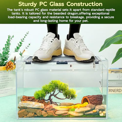16×10×8'' Reptile Terrarium Kit with Heat Lamp & Hideout for Geckos, Snakes | Complete kit includes spray bottle, shovel, tweezers, food bowl, hideout; ideal for lizards, turtles, spiders, frogs, crabs