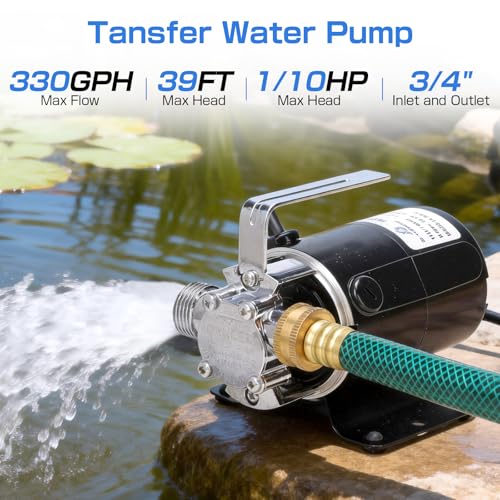 D-Honor Water Transfer Pump 115V 1/10 HP 330 GPH with 6 feet Water Hose Kit