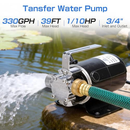 D-Honor Water Transfer Pump 115V 1/10 HP 330 GPH with 6 feet Water Hose Kit