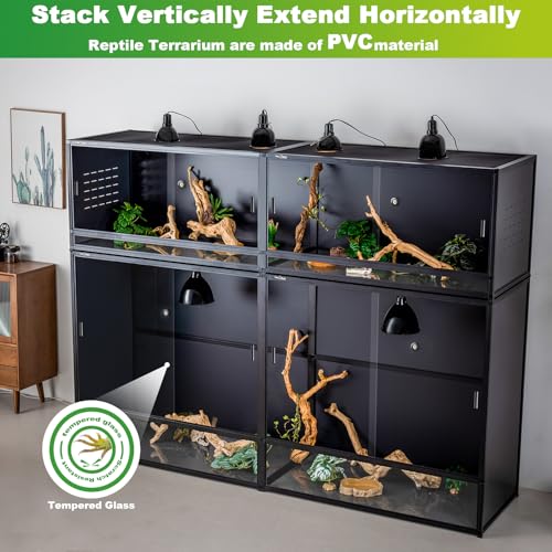 Giant PVC Reptile Enclosure System, 96"x24"x70" Stackable 700 Gallon Modular Habitat with Front Opening Sliding Glass Doors for Iguana Monitor Tegu Snake - size: Combo Set - Tall + Medium (4 Pack)