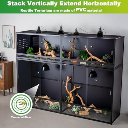 Giant PVC Reptile Enclosure System, 96"x24"x70" Stackable 700 Gallon Modular Habitat with Front Opening Sliding Glass Doors for Iguana Monitor Tegu Snake - size: Combo Set - Tall + Medium (4 Pack)