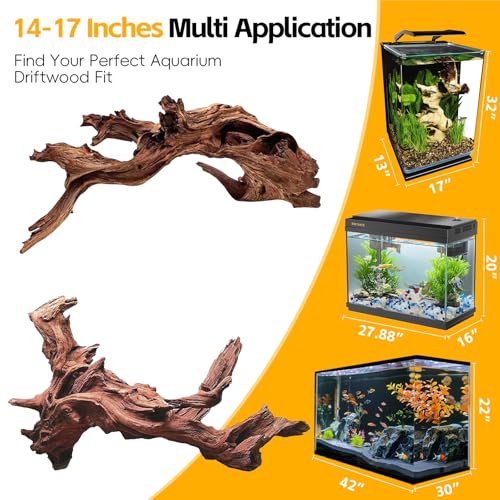 EFFIELER Natural Driftwood for Aquarium Decor – Unique Size Real Wood Branches for Fish Tank, Reptile Habitat, Terrarium, Hermit Crab, Shrimp Tank,Safe for Aquatic Pets (13-18 INCH, Mopani Driftwood) - size: 13-18 INCH