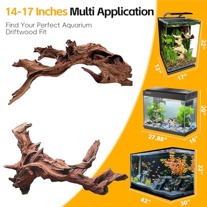 EFFIELER Natural Driftwood for Aquarium Decor – Unique Size Real Wood Branches for Fish Tank, Reptile Habitat, Terrarium, Hermit Crab, Shrimp Tank,Safe for Aquatic Pets (13-18 INCH, Mopani Driftwood) - size: 13-18 INCH