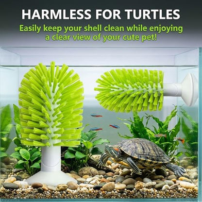 Turtle Cleaning & Feeding Kit: 2 Pcs Shell Scrubber Brush with Suction Cup and Interactive Feeder Ball for Aquatic Turtles and Tortoises