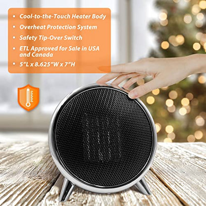Comfort Zone Space Heaters for Indoor Use, Portable Heater, Fast Heating, Electric Heater, Thermostat, Bedroom Heater, Overheat Protection, Desktop Heater, Safety Tip-Over Switch 1,500W, Black