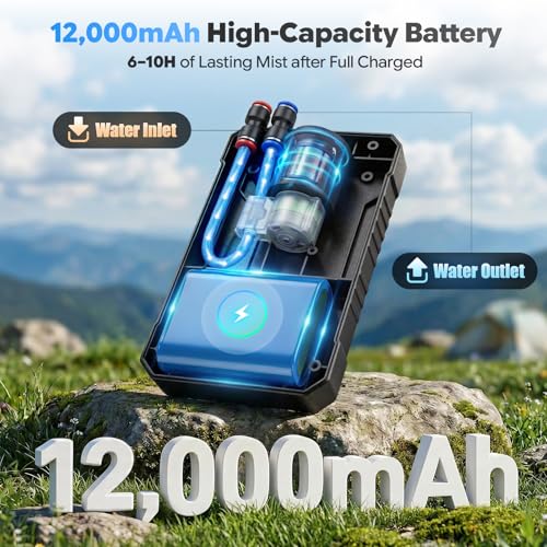 Portable Misting System, 12,000mAh Pump | 20L Water Bucket, Misting Hose, 4 Brass Nozzles, Outdoor Cooling Misters for Canopy Camping Golf Cart Dugout - size: with Hanging Mister