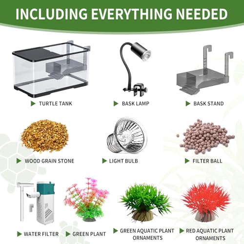 (Tank + Light + Filter + Filter Balls) Turtle Tank Kit, Turtle Tank Starter Kit,Bottom Drainage, Multi-Function Areas for Turtles, Crabs,Fishes, Amphibians,Reptiles. (15.75 x 8.64 x 8.64 Inch) New - size: (M+Light+Filter+Filter Balls)new