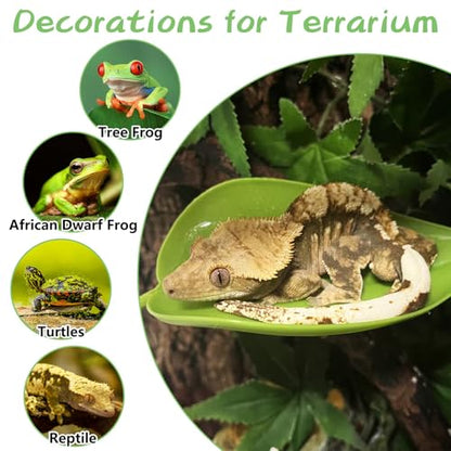 kathson 3pcs Crested Gecko Climbing Toys, Leaf-Shaped Reptile Basking Platform Plastic Frog Habitat Platform with Suction Cup Betta Fish Resting Spot Tank Decoration for Frog Toad Amphibian