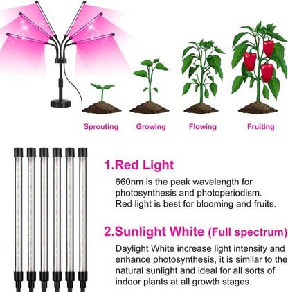 SYEIORAOM Grow Lights for Indoor Plants, Six Head Plant Light with Full Spectrum, LED Grow Lamps for Seed Starting with Adjustable Gooseneck, Suitable for Flowers Vegetables - size: Six-head plant light