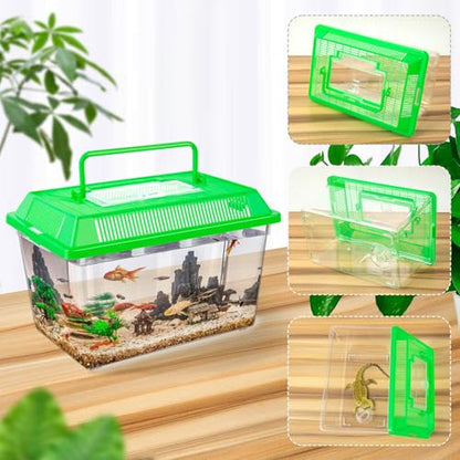 12Pcs Plastic Reptile Terrariums Carrier Cage, Tarantula Enclosure Snake Breeding Box Hatching Container Transparent Fish Tank Turtle Aquarium with Random Color Lid for Lizards, L(8.7" x 5.5" x 5.9") - size: L