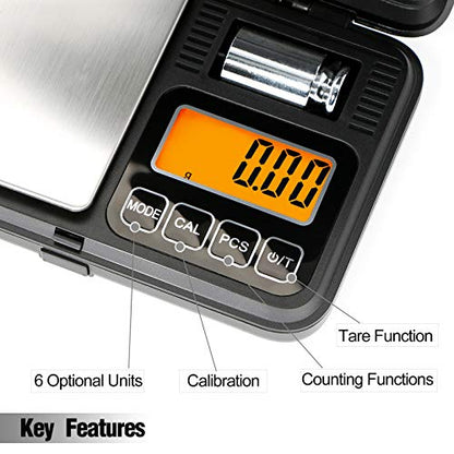 Fuzion Digital Pocket Gram Scale 200g/0.01g with 50g Calibration Weight | Easy Calibration, Tare and PCS, Mini Scale Grams Ounces Grains for Jewelry, Coins, Powder, Herbs, Spices (Battery Included) - color: Black, size: 200/0.01g