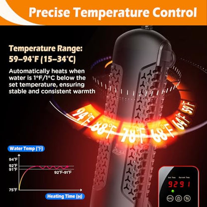 AQQA Aquarium Heater 800W for 80-230 Gallon Fish Tank Quartz Glass Submersible Betta Fish Heater with Overheat & Dry-Run Protection Temp Range 59-94℉ for Freshwater and Reef Tank (800W for 80-230Gal) - size: 800W for 80-230 Gallon Tank