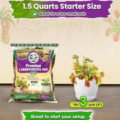 Carnivorous Plant Soil Mix, 3in1 Pre-Mixed & Ready to Use, 1.5 QT | Forest Moss, Peat Moss & Perlite, Balanced Moisture, Drainage & Airflow for Venus Flytrap, Pitcher Plant, Sundew & Butterwort - size: 1.5 QT