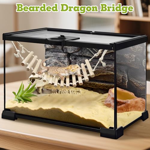 VCEPJH Loose Coconut Fiber Substrate 2 Pack Natural Coco Coir Reptile Bedding and 2 Pcs Reptile Bridge Leopard Gecko Climbing Ladder Wooden Basking for Crested Gecko Bearded Dragon Hermit Crab