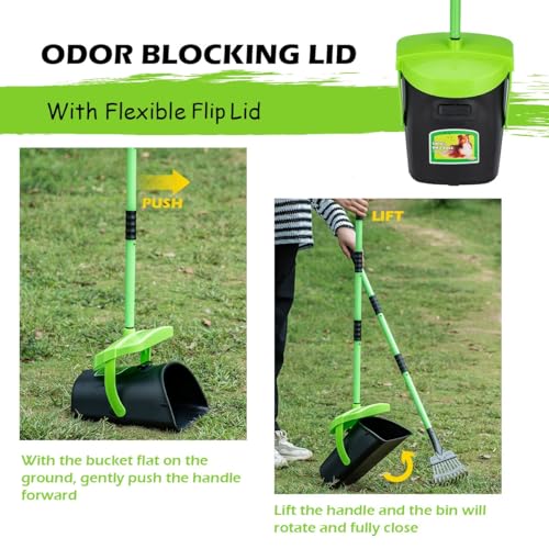 MXF 40.16" Pooper Scooper Set – Swivel Bin & Rake Kit with 100 Waste Bags | Long Handle Waste Pick Up Tool with Bag Attachment. Fits Large to Small Dogs on Lawn, Yard, Grass, Gravel, & Kennels