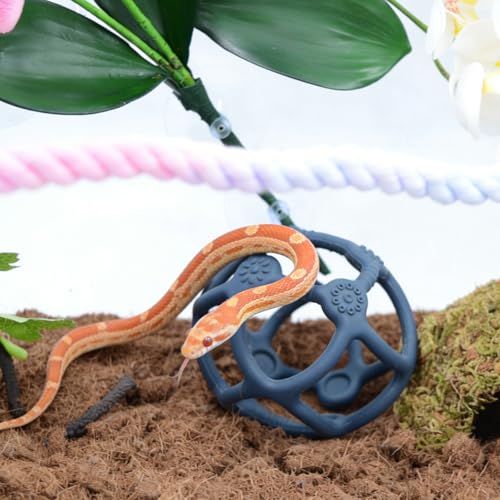 Blue Reptile Climbing Ball - 3.9 Inch Silicone Snake Enrichment Toy, Hollow Jungle Gym Ball for Python Corn Snake, Easy to Clean Habitat Decor Accessories