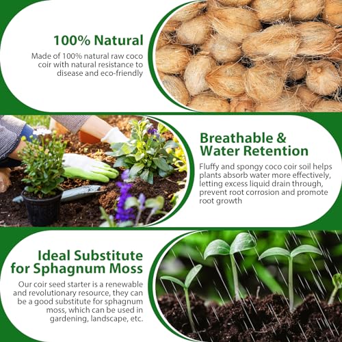 Pack of 5 Organic Coco Coir Bricks- 100% Natural Coco Peat Soil | Low EC & Balanced pH, Compressed Coconut Fiber Substrate, Supports Plant Root Growth for Seed Starting, Potting & Gardening - size: 5 Pack