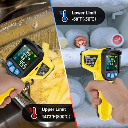 Infrared Thermometer Temperature Gun, -58°F to 1472°F, Digital Laser Thermometer Gun with Probe for Cooking, Pizza Oven, Grill & Engine, IR Thermometer Temp Gun with Adjustable Emissivity & Humidity - color: Yellow -58℉~1472℉(-50℃~800℃)