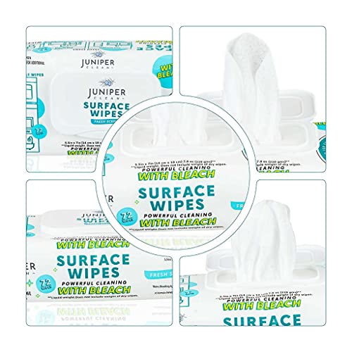 Juniper CLEAN 24 Pack Surface Cleaning Wipes with Bleach, All-Purpose Cleaner for Bathroom, Kitchen, Office, 1728 Count Soft Flow, Fresh Scent, Lint Free & Durable - size: 72 Count (Pack of 24)