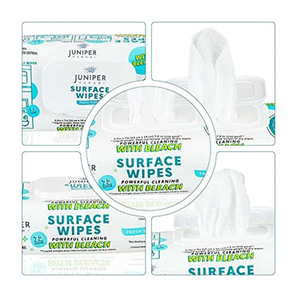 Juniper CLEAN 24 Pack Surface Cleaning Wipes with Bleach, All-Purpose Cleaner for Bathroom, Kitchen, Office, 1728 Count Soft Flow, Fresh Scent, Lint Free & Durable - size: 72 Count (Pack of 24)