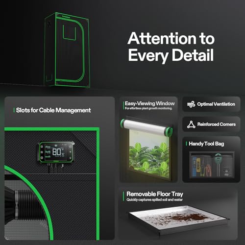 VIVOSUN S326 3x2 Grow Tent 36"x20"x63" Sturdy Indoor Growing Tents | High Reflective Mylar with Observation Window and Floor Tray for Hydroponics Indoor Plant - size: 36"x20"x63"