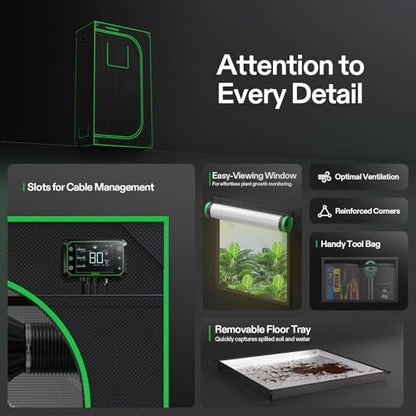 VIVOSUN S326 3x2 Grow Tent 36"x20"x63" Sturdy Indoor Growing Tents | High Reflective Mylar with Observation Window and Floor Tray for Hydroponics Indoor Plant - size: 36"x20"x63"