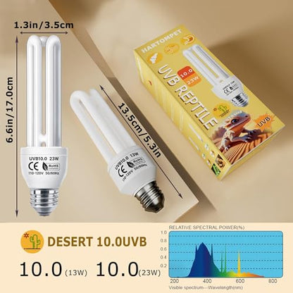 HARTOMPET Linear UVB Lamp 10.0 26W, Compact Terrarium Light,Fluorescent Reptile Lamp for Bearded Dragon, Lizard, Tortoise, Snake & Desert Reptiles - size: 26W