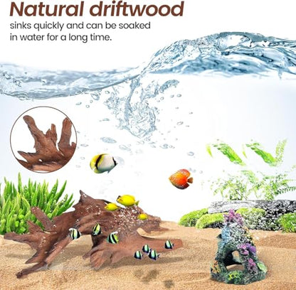 3-Piece 7-11 Inches Natural Aquarium Driftwood Decorations - Aquascape Decor for Fish Tanks, Betta Hideouts, Reptile Enclosures & Plant Attachment - size: Mopani Driftwood 7-11" (Pack of 3)