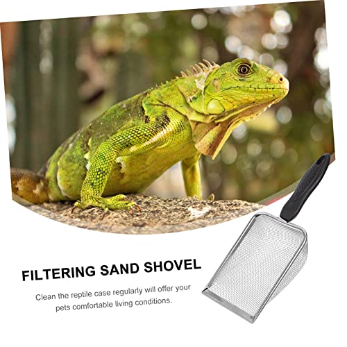 Hemoton 1Pc Stainless Steel Reptile Sand Shovel with Filtering Mesh Ergonomic Design for Easy Excrement Cleanup Terrariums for Turtles Lizards and Other Reptiles