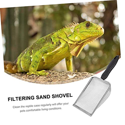 Hemoton 1Pc Stainless Steel Reptile Sand Shovel with Filtering Mesh Ergonomic Design for Easy Excrement Cleanup Terrariums for Turtles Lizards and Other Reptiles
