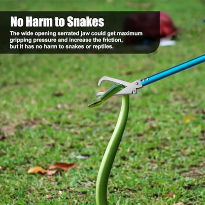 60" Snake Tongs, Professional Aluminum Alloy Standard Reptile Grabber Reacher | Snake Catcher Wide Jaw Handling Tool for Outdoor, Garden, and Emergency Use