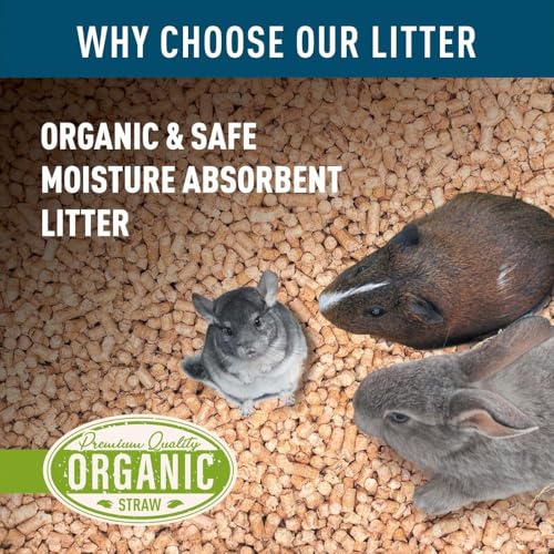 Organic Wheat Straw Pellets - Litter & Bedding Use, 20lb | Pelleted Wheat Straw, Cage Liner and Litter Box Fill, Dust Free Absorbency, Natural Odor Control, Organic Bedding Support