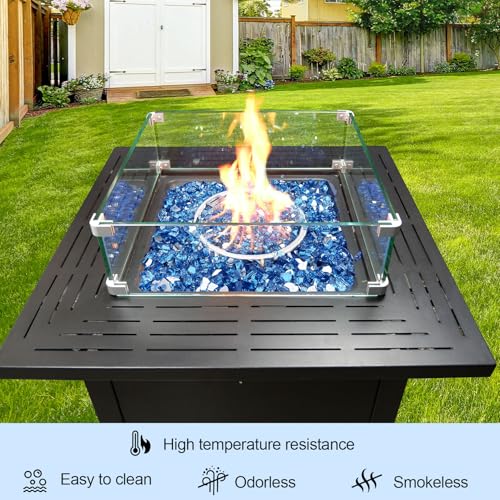 10 Pounds Fire Glass 1/2 Inch High Reflective Tempered Firepit Glass | Pacific Blue Rocks for Fireplace, Fire Pit Table, Fire Bowl and Landscaping & DIY Crafts - color: Pacific Blue, size: 1/2 inch, 10lb