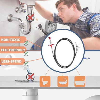 61-Inch Flexible Drain Snake with 4-Claw Grabber for Sink, Shower & Tub | Balanced Reach • Flexible Coated Shaft • Secure 4-Claw Grip • Pulls Hair, Food Debris And Small Items From Curved Pipes - style: 61 IN