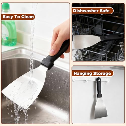 Griddle Scraper，Stainless Steel Grill Scraper,Slant Edge Metal Spatula for Teppanyaki Flat Top BBQ,Grill Cooking,Frying Steak Pork Chop Chicken Chop,Dishwasher Safe - style: Griddle Scraper