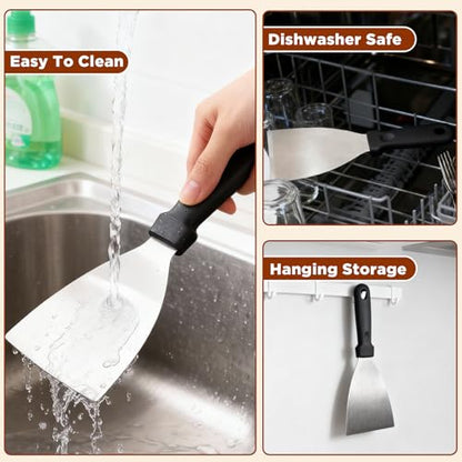 Griddle Scraper，Stainless Steel Grill Scraper,Slant Edge Metal Spatula for Teppanyaki Flat Top BBQ,Grill Cooking,Frying Steak Pork Chop Chicken Chop,Dishwasher Safe - style: Griddle Scraper