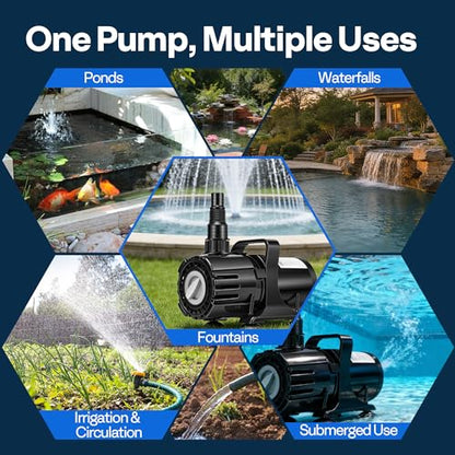 VIVOHOME 100W Pond Pump, 700-1800GPH Adjustable Flow Submersible Water Pump | Stepless Flow Control, 14ft Max Lift, 180° Seamless Adjustable Nozzle, Barrier Pump Bag, 20ft Power Cord - size: 700-1800GPH