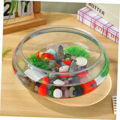 POPETPOP 2pcs Transparent Plastic Fish Bowl Aquarium Desktop Tank for Goldfish Turtles Small Reptiles Home Office Decor Unbreakable Breeding Container