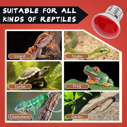 LUCKY HERP Infrared Heat Lamp, 40W Reptile Heat Lamp 2 Pack Red Heat Lamp Bulbs, Infrared Basking Spot Heat Light Bulb, Amphibians Heat Lamp Bulbs for Reptile, Geckos, Snakes, Lizard, Turtle - color: 40-r