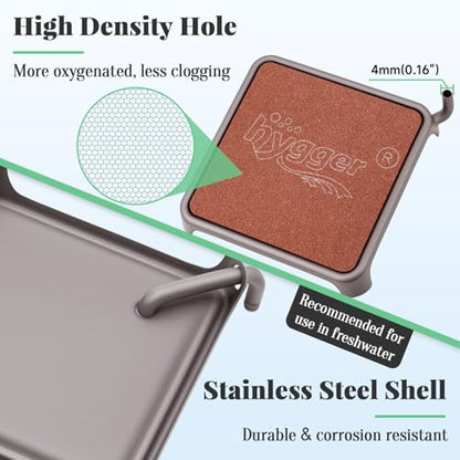hygger Aquarium Air Stone, 3.23 Inch Nano Air Stone Make Super Tiny Bubble, Ultra Quiet Dissolved Oxygen Diffuser Small Airstone with Stainless Steel Base for Aquarium, Fish Tank & Hydroponic, Square - size: 3.23 Inch