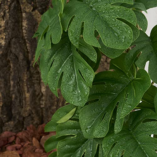 Reptile Terrarium Plants, Hanging Fake Monstera with Suction Cups | Fits Gecko Snake Ball Python Frog Amphibian Habitat Décor - color: Fake Monstera