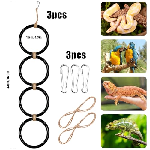 3PCS Snake Climbing Rings,Ball Python Tank Accessory Adjustable Playground Reptiletank Cage Decor Accessories for Bearded Dragon,Chameleon,Iguana,Gecko,Lizard