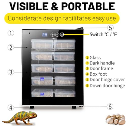 Reptile Incubator 33L Scientific Lab Incubator Digital Incubator Cooling and Heating Temperature can be Controlled at 50℉~104℉ Reptile Egg Incubator 110V Work for Small Reptiles - size: 33L