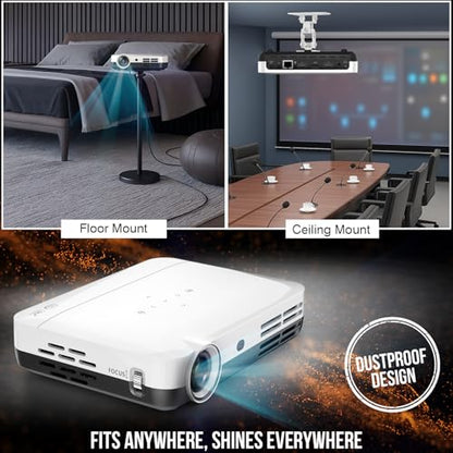 4K S7 Projector with Wi-Fi and Bluetooth, 3840 X 2160 Resolution, 7000 Lumens, Actual 3D, LED DLP Display, Ceiling/Floor Mount, HDMI for TV, Laptop, Mobile, 2GB RAM 32GB ROM